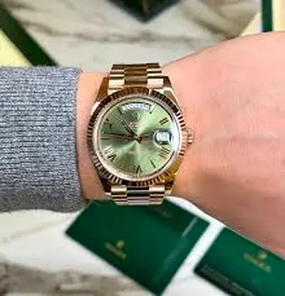 Rolex Day-Date 40mm Green dial Rose gold Super Clone Swiss Movement