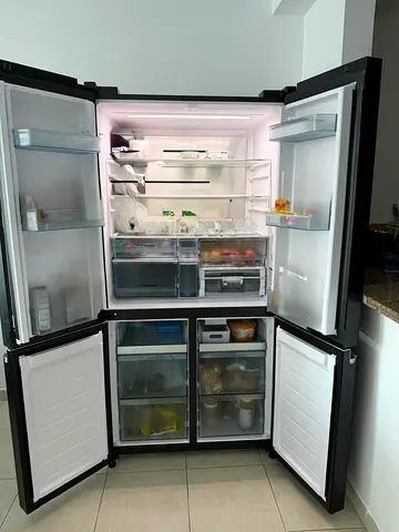 Hitachi 4-Door Refrigerator - Black Glass, Excellent Condition