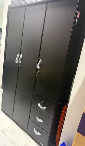 Dark Wood 3-Door Wardrobe with 3 Drawers – Good Condition