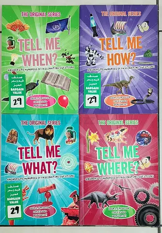 Set of 4 Tell Me Original Series Kids Encyclopedia Books (Tell Me When/How/What/Where)