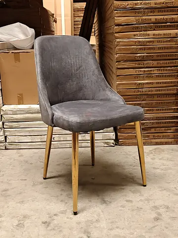 Grey Velvet Dining Chair with Wooden Legs - Good Condition