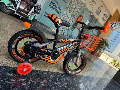 Kids 12-inch Kinetic Orange Black Bicycle with Training Wheels and Basket