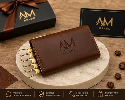 Premium Genuine Leather Key Holder Wallet | 6 Hook Key Organizer | Handmade | Personalized