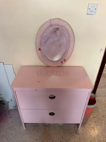 Pink Kids Dresser with Matching Oval Mirror