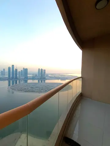 For annual rent, Al Khan Corniche, Sharjah. A three-bedroom apartment with a living room and direct