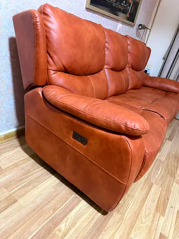3-seater brown leather electric recliner sofa