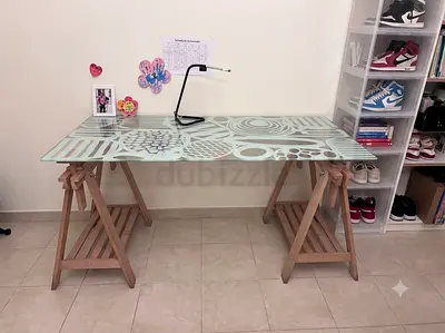 IKEA MITTBACK / GLASHOLM Trestle Desk LIMITED EDITION Designer Glass top