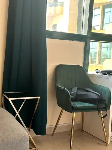 Green velvet desk chair with gold legs - good condition