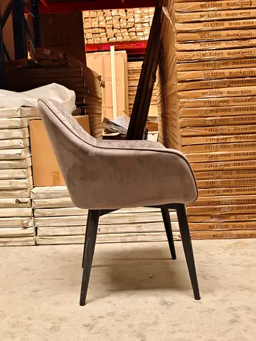 Grey velvet dining/occasional chair with black legs - gently used