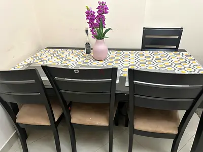 4-Seater Dining Table with Chairs - Solid Wood Finish