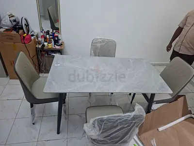 Modern 4-Seater Dining Set with Marble Top Effect