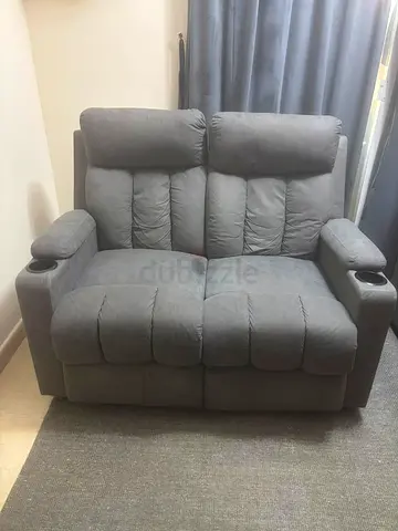 Gray 2-Seater Recliner Sofa with Cup Holders 2 sets