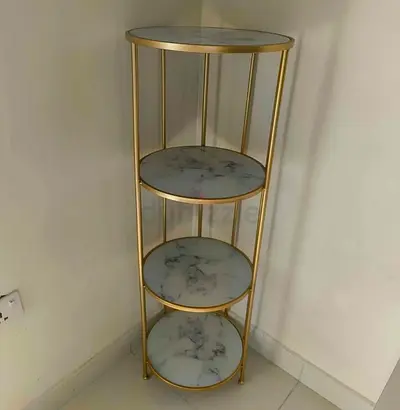 Gold Frame 4-Tier Marble Effect Corner Shelf