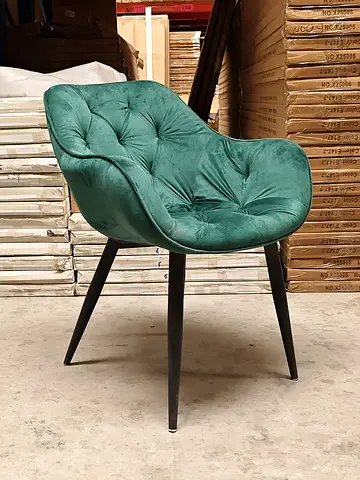 Green Velvet Tufted Accent Chair with Metal Legs - Good Condition