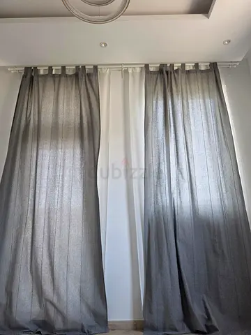 Grey Fabric Curtains with Sheer Layer 300x140cm