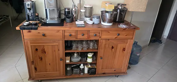 Solid Pine Sideboard / Buffet Cabinet with Drawers and Open Shelves