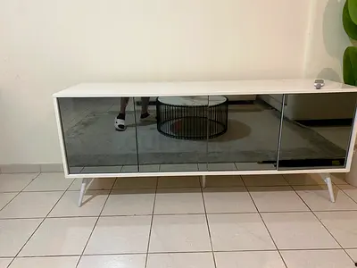 MUST GO TODAY! Marina home Modern White Sideboard with Mirrored Doors.