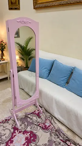 Free-standing Full-Length Pink Mirror with Ornate Frame