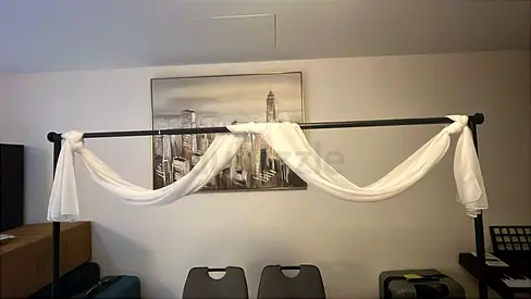 Long curtain rod with decorative sheer — good condition