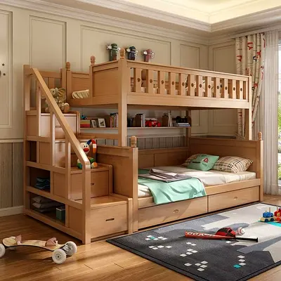 Solid Wood Bunk Bed with Stairs and Storage — Good Condition