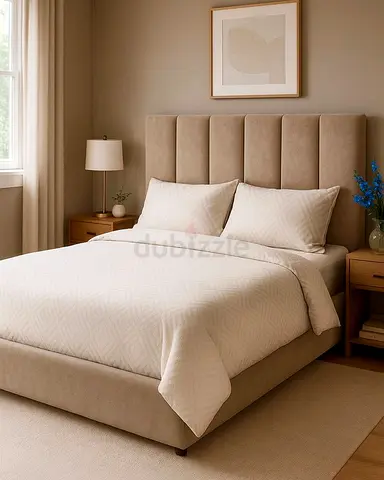 Brand New Double Size Bed Frame With Mattress and With Panel Line Headboard