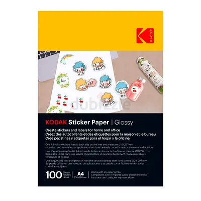 KODAK Sticker Paper A4 Self-Adhesive Labels – 100 Sheets Glossy |Adhesive Paper for Laser inkjet