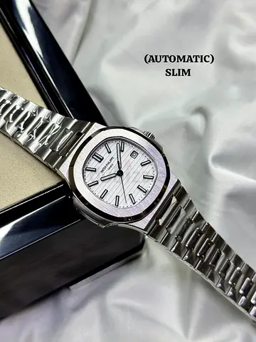 Slim Automatic Mens Stainless Steel Watch - White Dial slim size