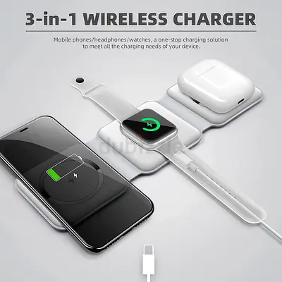 3-in-1 Wireless Charger Pad for Phone, Watch  Earbuds