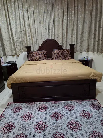 Dark Wood Queen Bed with Storage and Headboard - Good Condition