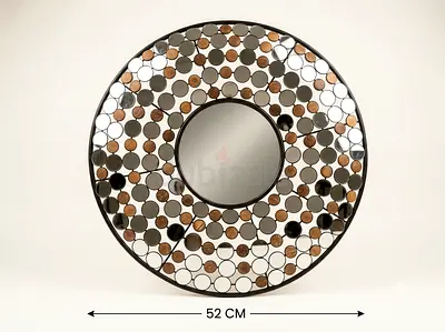 Round Decorative Wall Mirror with Mosaic Wood  Mirror Discs - 52 cm