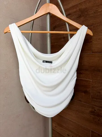 Zara White Sleeveless Draped Top