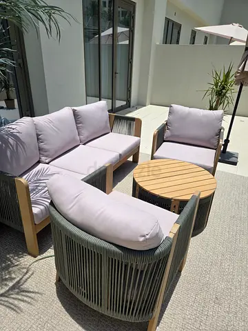 Outdoor patio seating set — 3-piece sofa + armchairs with coffee table + protective cover
