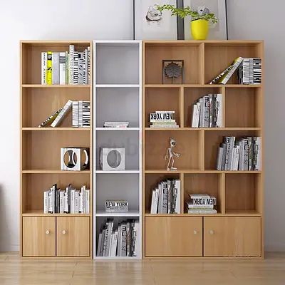 Large Wooden Bookcase Shelving Unit with Central White Shelf