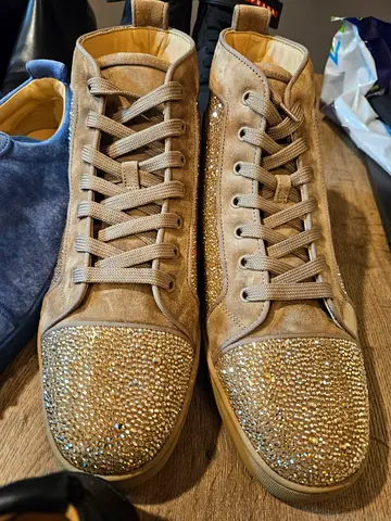 Christian Louboutin Louis Strass high-top sneakers feature gold suede and extensive crystal