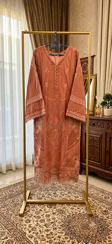 Embroidered Peach Long Dress