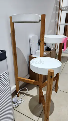 Wooden multi-tier plant/side table stand with three round shelves