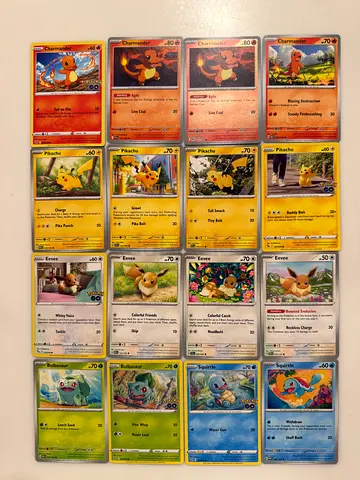 Pikachu eevee charmander bulbasaur squirtle Pokemon cards 151 original