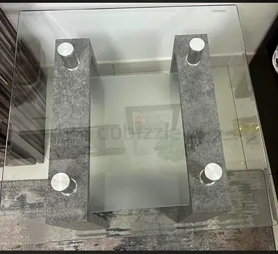 2 Glass Top Coffee/side Tables with Stone-Effect Base