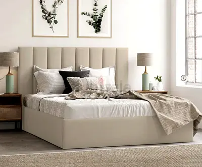 Beige Upholstered Platform Bed with medical mattress - Queen