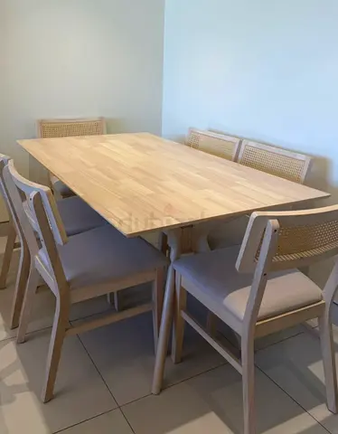 Solid wood dining table with 6 chairs - light oak finish