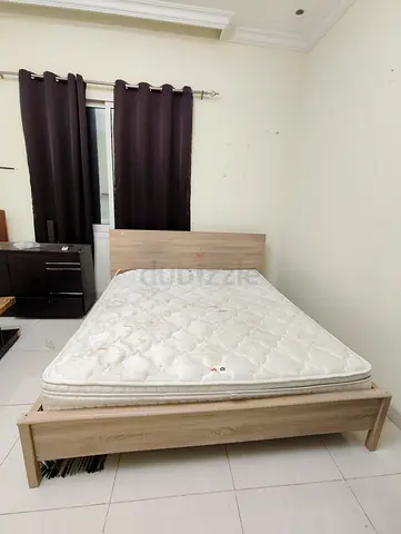 Used King-size Wooden Bed Frame with Mattress - Light Oak
