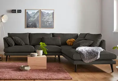 Dark grey L-shaped fabric corner sofa - good condition