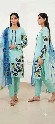 Womens Light Blue Embroidered Salwar Kameez Suit with Dupatta