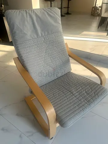 Light Wood Frame Lounge Chair with beige Cushion