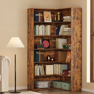 Corner Bookshelf, 6 Tiers Corner Bookcases with Baffles Etagere Shelf Storage