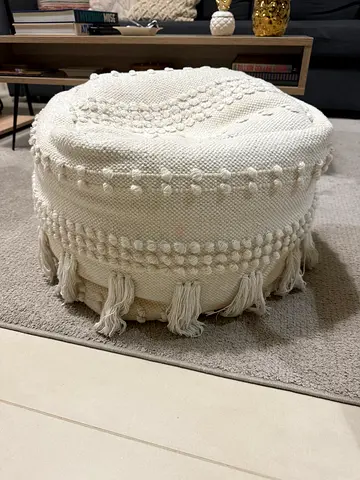 Harlow Textured Pouffe with Tassels - Good Condition | Business Bay