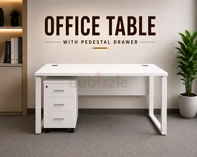 Modern Office Table with Pedestal Drawer – White Office Desk for UAE Offices