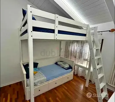 White Wooden Loft Bunk Bed with Storage Drawers - Good Condition