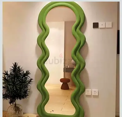 70 x 170 cm Full-length Wavy Frame Mirror in Green - Decorative Floor/Wall Mirror Vintage Boho