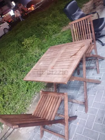 Outdoor Wooden Folding Table with 2 Chairs